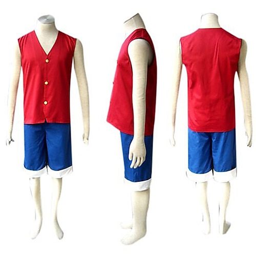 Inspiré par One Piece Monkey D.Luffy Manga Costumes de Cosplay Japonais Costumes de Cosplay Mosaïque Sans Manches Gilet Short Pour Homme Femme / Polyester