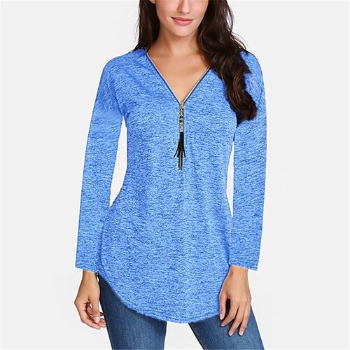 

Women's T shirt Tee Plain Casual Weekend T shirt Tee Long Sleeve Quarter Zip V Neck Basic Black Blue Gray S