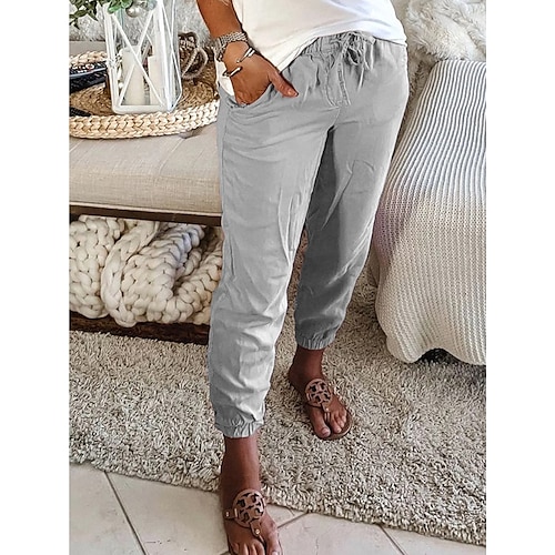 

Women's Chinos Pants Trousers Khaki Gray White Mid Waist Streetwear Casual Daily Weekend Pocket Ankle-Length Comfort Plain S M L XL