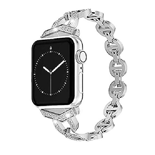 

Luxury Bling Diamond Band Compatible with Apple Watch 7 /SE 6/5/4/3/2/1 38MM 42MM Loop Strap 40MM 44MM 45MM Rhinestone Bracelet Band Strap Silver 38mm 40mm 42mm