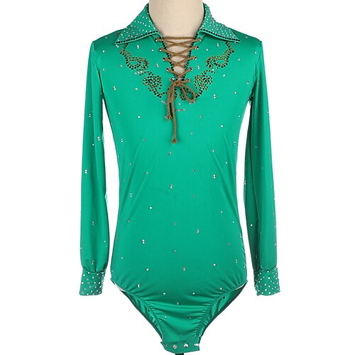 

Figure Skating Top Men's Boys' Ice Skating Outfits Top Green High Elasticity Training Competition Skating Wear Handmade Crystal / Rhinestone Long Sleeve Ice Skating Figure Skating