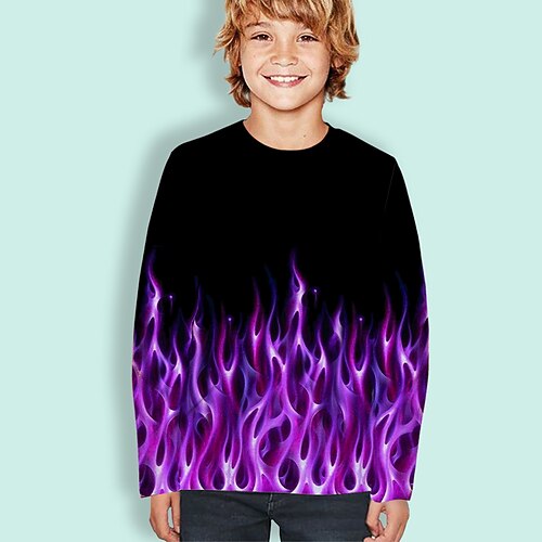 

Kids Boys T shirt Optical Illusion Outdoor 3D Print Long Sleeve Active 2-12 Years Winter Purple
