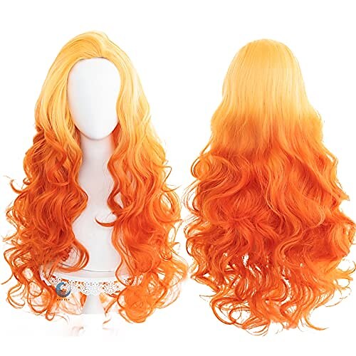 parrucca lunga arancione parrucca fiamma fuoco bruciato ombre ombre  evidenzia parrucca riccia ondulata parrucche colorate parrucche accessori  cosplay donne del 2024 a $22.99