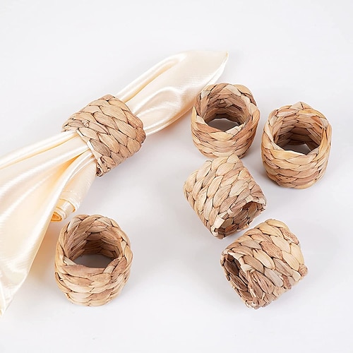 

Woven Napkin Rings, Farmhouse Napkin Rings Handmade by Natural Water Hyacinth, Fabric Napkin Rings for Party, Wedding, Supplies for Dinner Table Decoration
