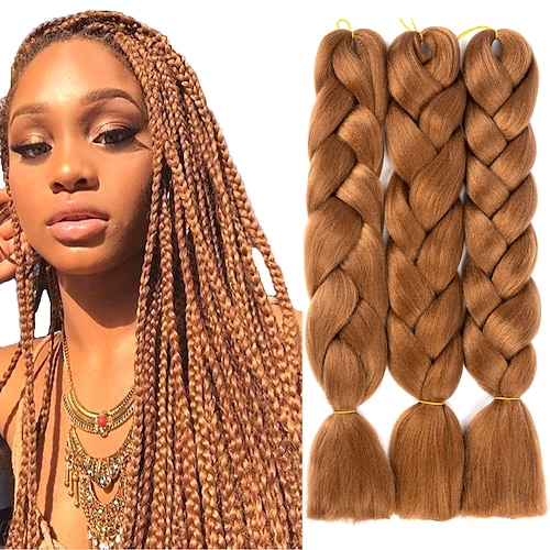 

Jumbo Braiding Hair Kanekalon Ombre Braiding Hair 3pcs Light Brown Braiding Hair Synthetic Braids Hair Extensions for Box Twist Braiding 24inch 3packs