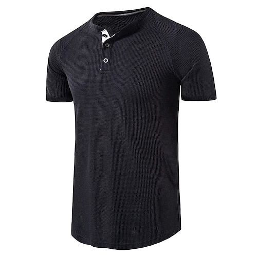 

T shirt Tee Homme Couleur unie Henley Bouton bas Manches Courtes Blanche Noir Gris Vin Vert Véronèse Casual du quotidien Vacances Standard Mélange de Coton Léger Casual Mode / Eté / Eté
