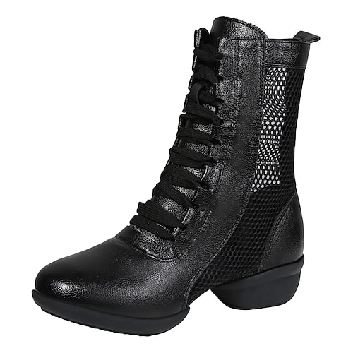 

Women's Dance Boots Training Practice Outdoor Mesh Simple Style Lace-up Mesh Thick Heel Closed Toe Adults' Dark Red White Black