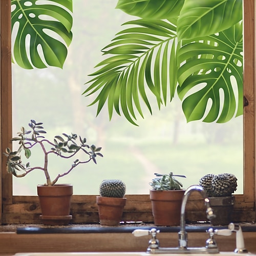 

Privacy Tropical Plant Pattern Window Film Home Bedroom Bathroom Glass Window Film Stickers Self Adhesive Sticker Wall Stickers for Bedroom Living Room 58X60cm