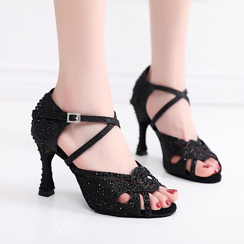 

Women's Latin Shoes Salsa Shoes Dance Shoes Party Performance Practice Glitter Crystal Sequined Jeweled Party Fashion Crystal / Rhinestone Crystals Flared Heel Customized Heel Peep Toe Cross Strap