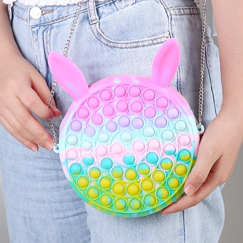 

bolsa de ombro de coelhinha fofa, bolsa de pop crossbody para meninas, bolhas pop fidget bolsa de ombro de brinquedo para meninas, material escolar mochila bolsa de silicone para meninas