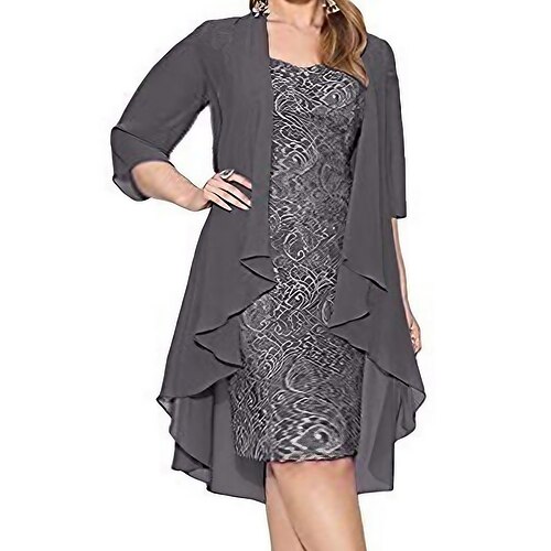 

Women's Plus Size Party Dress Solid Color Crew Neck Lace 3/4 Length Sleeve Winter Fall Elegant Midi Dress Formal Party Dress