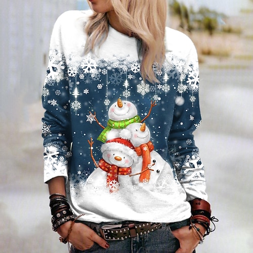

Women's Sweatshirt Pullover Active Streetwear Christmas Green Blue Purple Snowman Snowflake Christmas Round Neck Long Sleeve S M L XL XXL 3XL