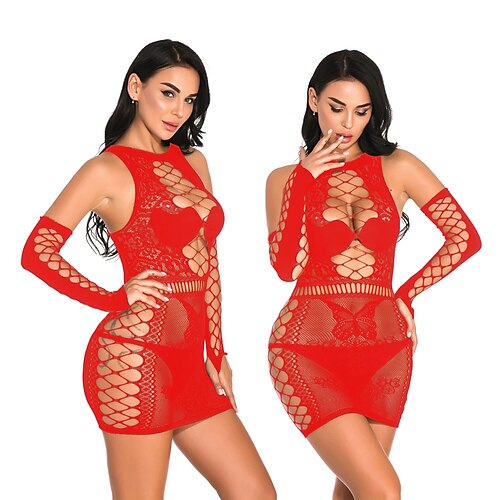 

Women's Christmas Sexy Lingerie Party Vacation Valentine's Day Racerback Mesh Hole Pure Color Nylon Sexy Uniforms Lovers Hot Romantic Fall Winter Spring Fashion Soft