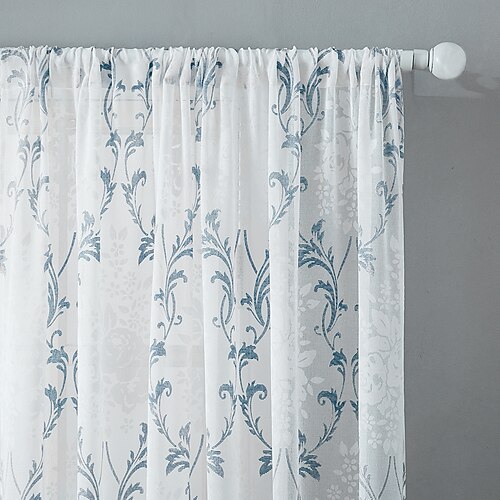 

Two Panels Sheer Curtains Floral Printed for Bedroom Rod Pocket Window Curtains Botanical Drapes for Living Room 2 Panels,White