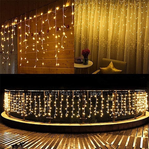 

Christmas Lights LED Outdoor Curtain Lights Curtain String Lights with 8 Shining Modes for Indoor Ceremony Birthday Holiday Christmas Party Bedroom Balcony Roof Decoration