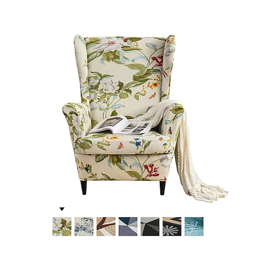 

1 Set of 2 Pieces Floral Printed Stretch Wingback Chair Cover Wing Chair Slipcovers Spandex Fabric Wingback Armchair Covers with Elastic Bottom for Living Room Bedroom Decor