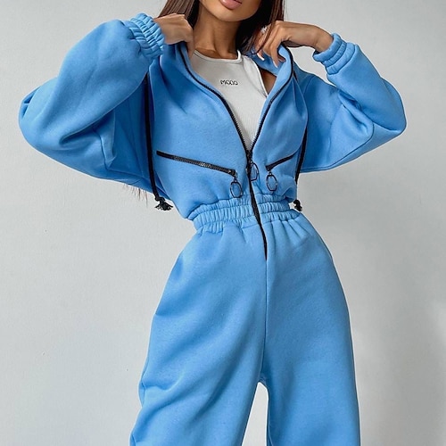 

Women's Tracksuit Pants Sets Active Streetwear Green Blue Casual Weekend Solid Color Hooded S M L XL