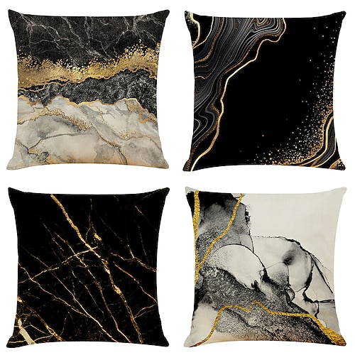 

Marble Pattern Double Side Cushion Cover 4PC Soft Decorative Square Throw Pillow Cover Cushion Case Pillowcase for Bedroom Livingroom Superior Quality Machine Washable Indoor Cushion for Sofa Couch Bed Chair