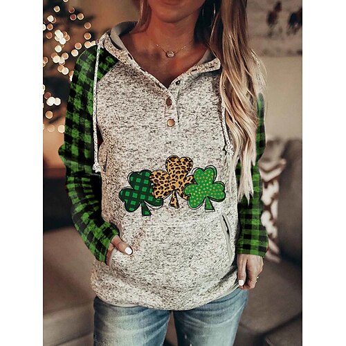 

Per donna Felpa con cappuccio Felpa Maglione Streetwear Festa di San Patrizio Monogrammi Tasca frontale Stampa Verde A foglia Leopardo Scozzese a quadri Informale Con cappuccio Manica lunga