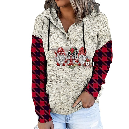 

Women's Hoodie Sweatshirt Pullover Active Streetwear Christmas Front Pocket Print Black Wine Red Santa Claus Snowman Plaid Checkered Christmas Gifts Hooded Long Sleeve S M L XL XXL
