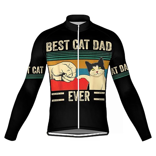 

21Grams Men's Cycling Jersey Long Sleeve Bike Top with 3 Rear Pockets Mountain Bike MTB Road Bike Cycling Breathable Quick Dry Moisture Wicking Reflective Strips Black Green Purple Cat Stripes
