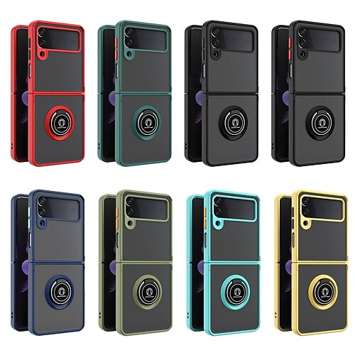 

Phone Case For Samsung Galaxy Back Cover Z Flip 3 Ring Holder Dustproof Shockproof Solid Colored TPU