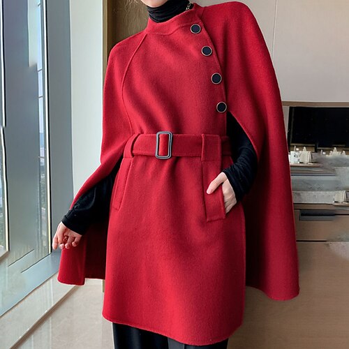 

Women's Coat Cloak / Capes Daily Valentine's Day Going out Winter Fall Regular Coat Regular Fit Warm Breathable Jacket Long Sleeve Solid Color Black Khaki Red