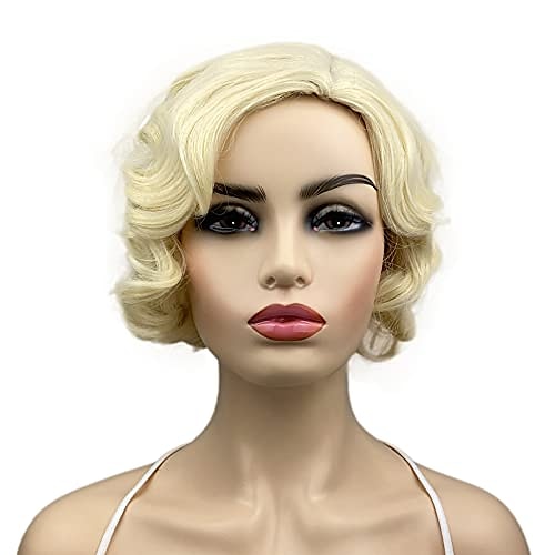 

Vintage Short Curly Finger Wavy Flapper Heat Resistant Synthetic Hair Wigs for Women Girls Party Evening Out Fun Blonde