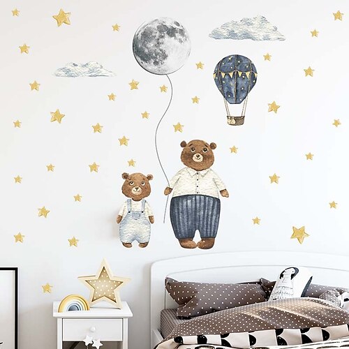 

90x30cm/2pcs Wall Stickers Nordic Style Cartoon Bear Moon Stars And Clouds Children's Bedroom Wall Decoration