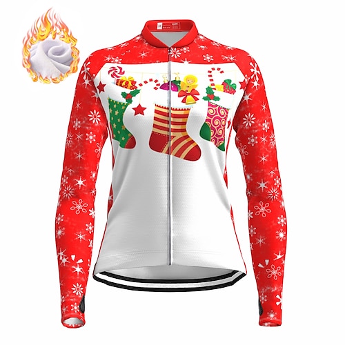 

Women's Cycling Jersey Long Sleeve Winter Bike Top with 3 Rear Pockets Ugly Christmas Funny Christmas Mountain Bike MTB Road Bike Cycling Fleece Lining Warm Moisture Wicking Reflective Strips Red