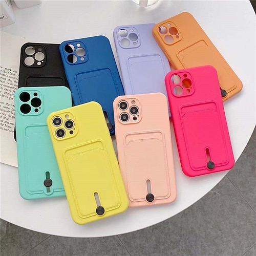 

Phone Case For Apple Back Cover iPhone 14 Pro Max Plus 13 12 11 Mini X XR XS 8 7 Card Holder Solid Colored Silicone