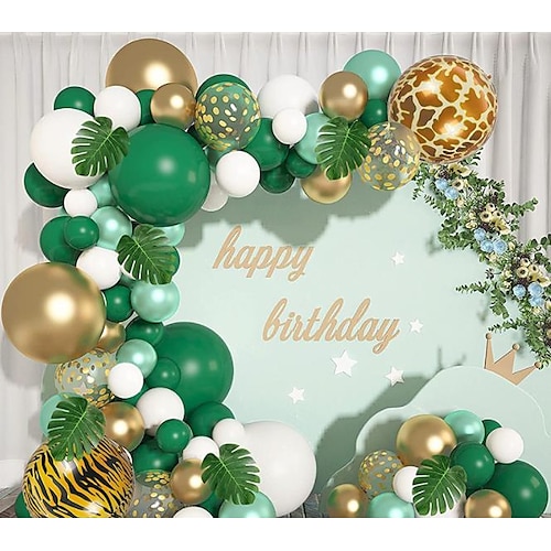 

Jungle Theme Party Supplies with Lush Green Balloon Garland Arch Kit Backdrop Banner Tropical Palm Leaves Balloons Strip Ivy Vines Decor