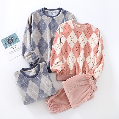 

Women's Pajamas Sets Nighty 1 set Grid / Plaid Simple Fashion Comfort Home Daily Bed Flannel Warm Breathable Crew Neck Long Sleeve Hoodie Pant Basic Elastic Waist Lined Fall Blue Pink / Sport