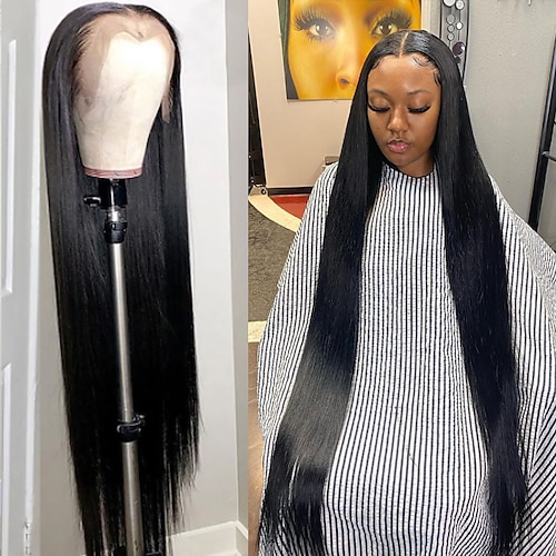 

150% 180% 13x4 Lace 8 - 30 Inch Human Hair Long Straight Brazilian Cheap Virgin Remy Closure Wig 150 Density 13x4 Lace Fronatal 100% Humain Wigs