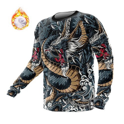 

21Grams Men's Downhill Jersey Long Sleeve Mountain Bike MTB Road Bike Cycling Winter Yellow Dragon Bike Fleece Lining Warm Breathable Moisture Wicking Polyester Fleece Spandex Sports Dragon Clothing