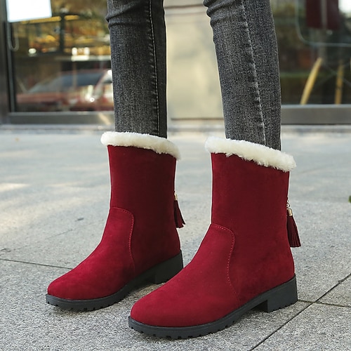 

Women's Boots Daily Tassel Shoes Snow Boots Winter Selections Booties Ankle Boots Winter Tassel Block Heel Round Toe Minimalism Synthetics Loafer Solid Colored Wine Dark Brown Black
