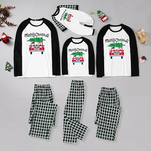 

Natal Pijamas Olhar de família Carro Árvore de Natal Letra Esportes Imprimir Branco Manga Longa Ativo Roupas Combinando