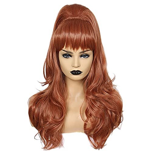 

Halloween 70s 80s Women Housewife Beehive Costume Wigs Wife Wigs Cosplay For Women (Red Brown)