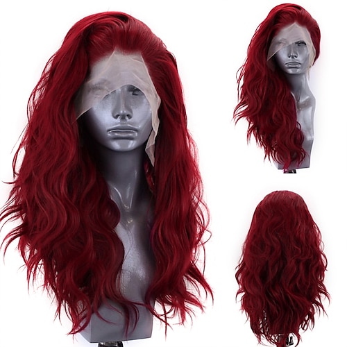 

Synthetic Lace Wig Curly Style 20 22 24 inch Burgundy with Baby Hair 132.5 lace front Wig Women's Wig Wine Red / Daily Wear