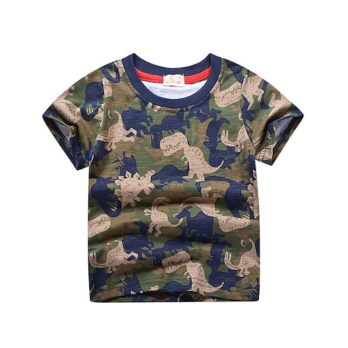 

Kids Boys T shirt Animal Training Short Sleeve Active Cotton 2-8 Years Fall Army Green