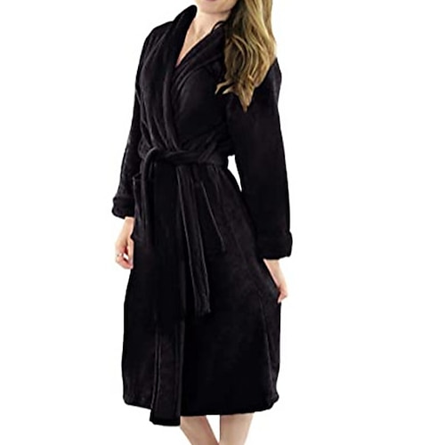 

Women's Pajamas Robes Gown Bathrobes Nighty 1 PCS Pure Color Simple Fashion Comfort Home Wedding Party Vacation Cotton Blend Warm Lapel Long Robe Basic Fall Winter White Black / Flannel / Lace Up