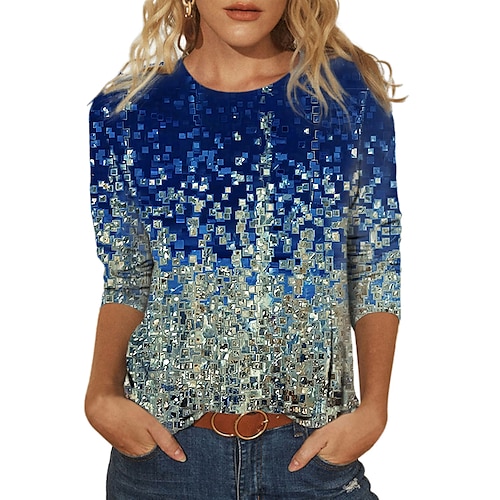 Damen Blumen Abstrakt Farbe T-Shirt Blumen Grafik Schmetterling Bedruckt Rundhalsausschnitt Grundlegend Oberteile Blau Purpur Gelb / 3D-Druck