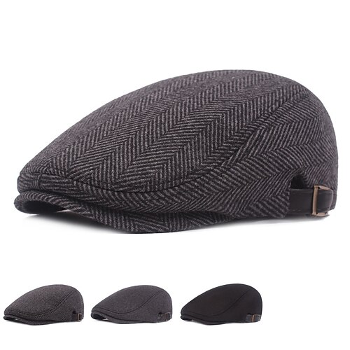 

Men's Hat Flat Cap Black Khaki Light Gray Outdoor Street Daily Pure Color Pure Color Windproof Comfort Warm