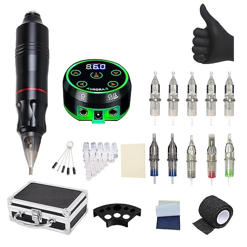 

BaseKey Professional Tattoo Kit Tattoo Machine - 1 pcs Tattoo Machines, Professional / Low Noise / Best Quality Aluminum Alloy 18 W Tattoo Pen / Case Included