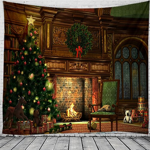 

Christmas Santa Claus Holiday Party Wall Tapestry Photography Background Art Decor Picnic Tablecloth Hanging Home Bedroom Living Room Dorm Decoration Christmas Tree Gift Fireplace