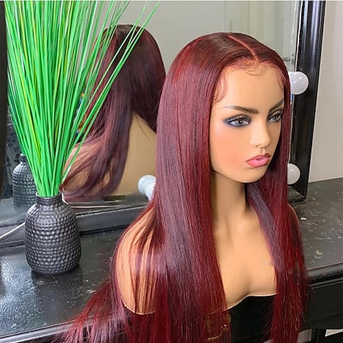 

Wine Wigs for Women Synthetic Lace Front Wig Middle Part Wine Red Wigs Straight Hair High Temperature Fiber Hair 13X2.5 Lace Front 24Inch