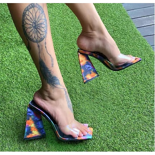 

Mulheres Sandálias Sapatos fantasia Salto Alto Ponta quadrada Pele PU Mocassim Cor Sólida Preto Rosa claro Laranja