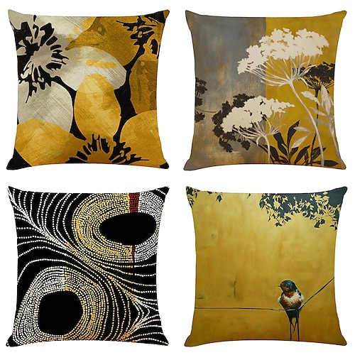 

Golden Art Double Side Cushion Cover 4PC Soft Decorative Square Throw Pillow Cover Cushion Case Pillowcase for Bedroom Livingroom Superior Quality Machine Washable Indoor Cushion for Sofa Couch Bed Chair