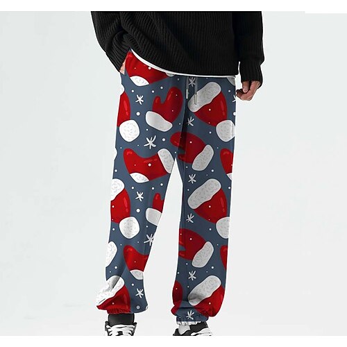 

Men's Christmas Pants Sweatpants Pants Trousers Trousers 3D Print Elastic Drawstring Design Graphic Cartoon Outdoor Sports Full Length Christmas Casual Daily Sports Fashion Blue Micro-elastic