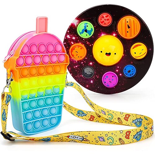 

Pop Shoulder Rainbow Bag Fidget Toys Solar System Simple Dimple Planet Toy Push Popper Crossbody Bag for School Students SuppliesRelief Stress Sensory Handbag Fidget Toy for Girls and Women